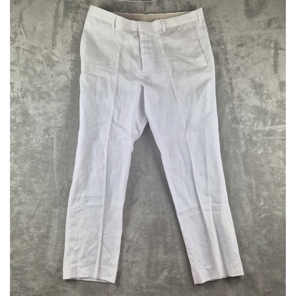Cubavera Pants Mens 38x30 White 100% Linen Flat Front Resort Beach Wedding